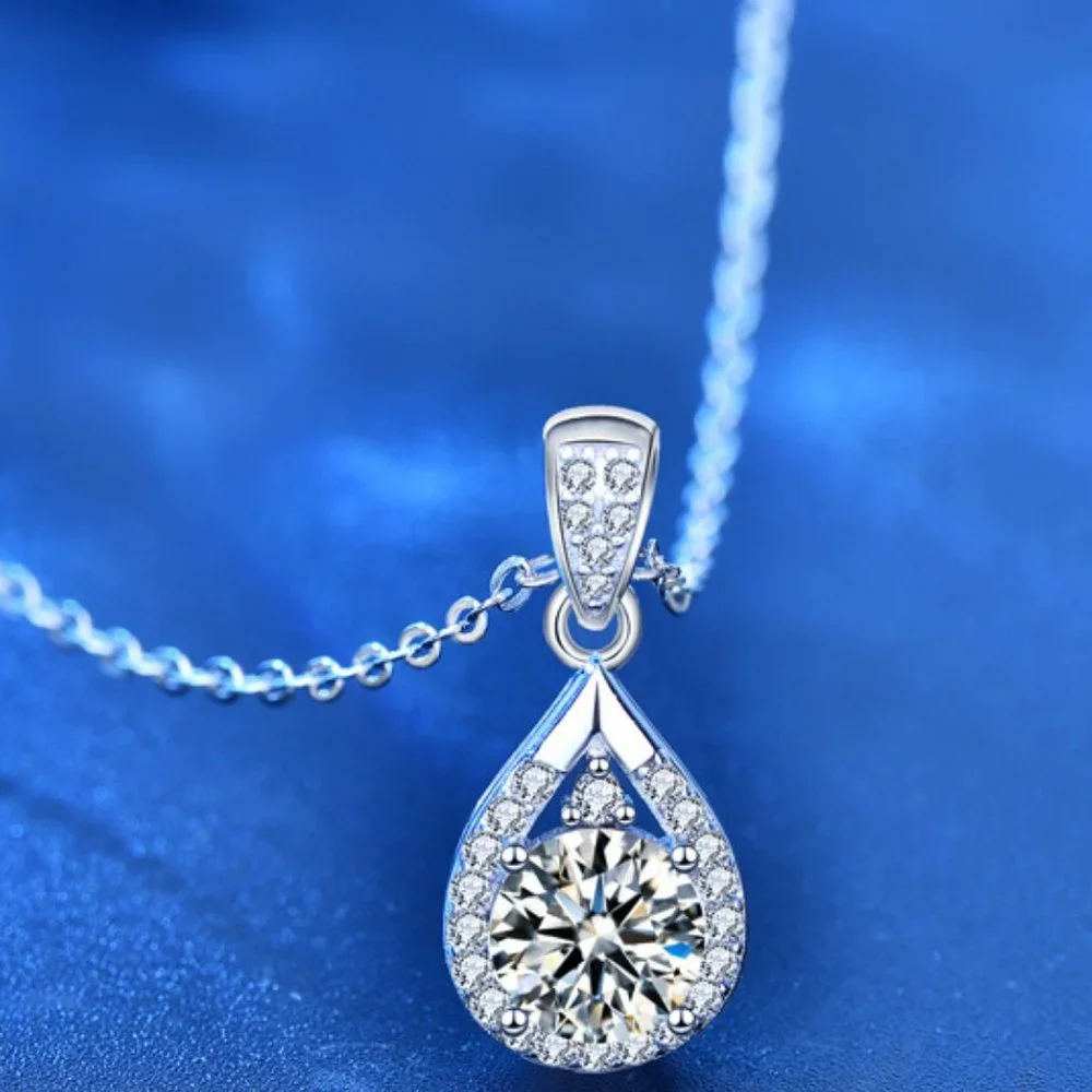 Certified 1ct. t.w. Diamond Moissanite Waterdrop Necklace NEW